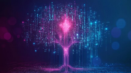 Vector data tree on a tech background symbolizing big data and information flow in futuristic designs