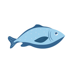 Abstract blue tuna fish in flat design. Fishing industry aquaculture. Vector illustration isolated.
