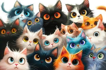 Group of cats with unique eye colors
