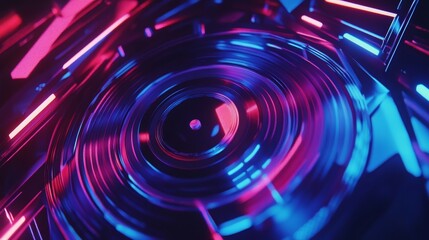 Obraz premium Cinemagraph loop of a vinyl record spinning with neon lights; retro vibe