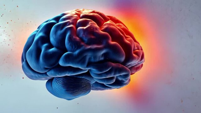 A vibrant abstract representation of a human brain surrounded by colorful smoke and light