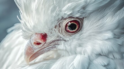 A close-up shot of a small white bird with distinctive red eyes, ideal for use in wildlife or nature photography projects