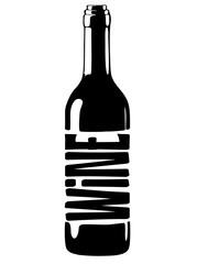 A vector image of a wine bottle, where the flowing curves of the bottle are contrasted by the clean, simple typography of 'wine'