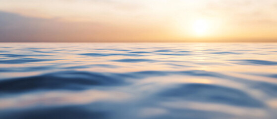 Calm Ocean Water Surface at Sunset with Golden Light Reflection