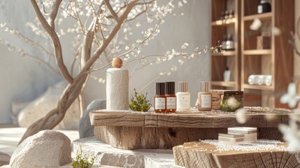 Natural Beauty Products Displayed on Wooden Table