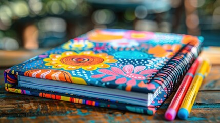 Colorful Notebook on a Wooden Table