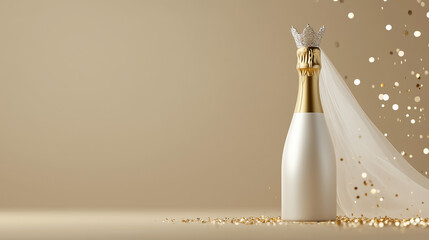 Champagne Bottle Dressed as a Bride with Confetti - Hen Party Invitation