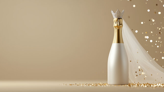 Champagne Bottle Dressed as a Bride with Confetti - Hen Party Invitation