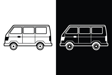 Minivan silhouette on white background. Minivan Icon on White Background Vector Art Illustration on white background.
