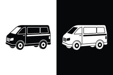 Minivan silhouette on white background. Minivan Icon on White Background Vector Art Illustration on white background.