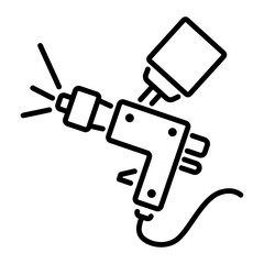 A linear icon of an airbrush machine spraying paint.