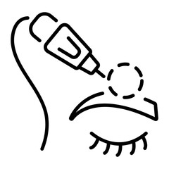 A linear icon of a person getting an eyebrow tattoo