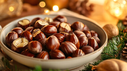 A festive chestnut dish served at a holiday dinner table.