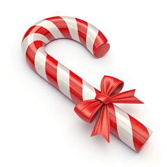 Festive 3D red and white striped candy cane with red bow for Christmas celebrations