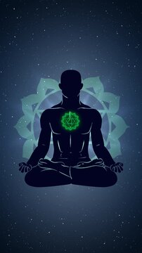Anahata chakra with meditation human in lotus pose