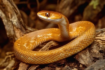 Fototapeta premium A close-up view of a snake wrapped around a tree branch
