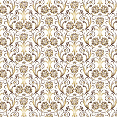 Obraz premium Pattern with golden floral pattern.Floral ornament in gold color on a transparent background in a vector pattern.