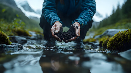 In-depth Analysis of Soil Samples by a Scientist in a Mountain Ecology Research Station Surrounded by Alpine Flora and Snowy Peaks