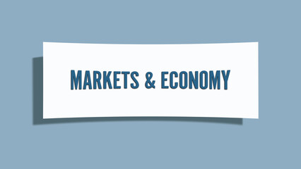 Markets & Economy. A card isolated on blue background.