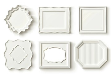 A collection of white picture frames on a white wall, ideal for decorating and organizing your photos