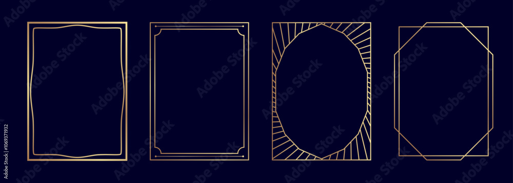 Poster art deco style luxury design border frames set. elegant gold lines pattern vector templates for gala