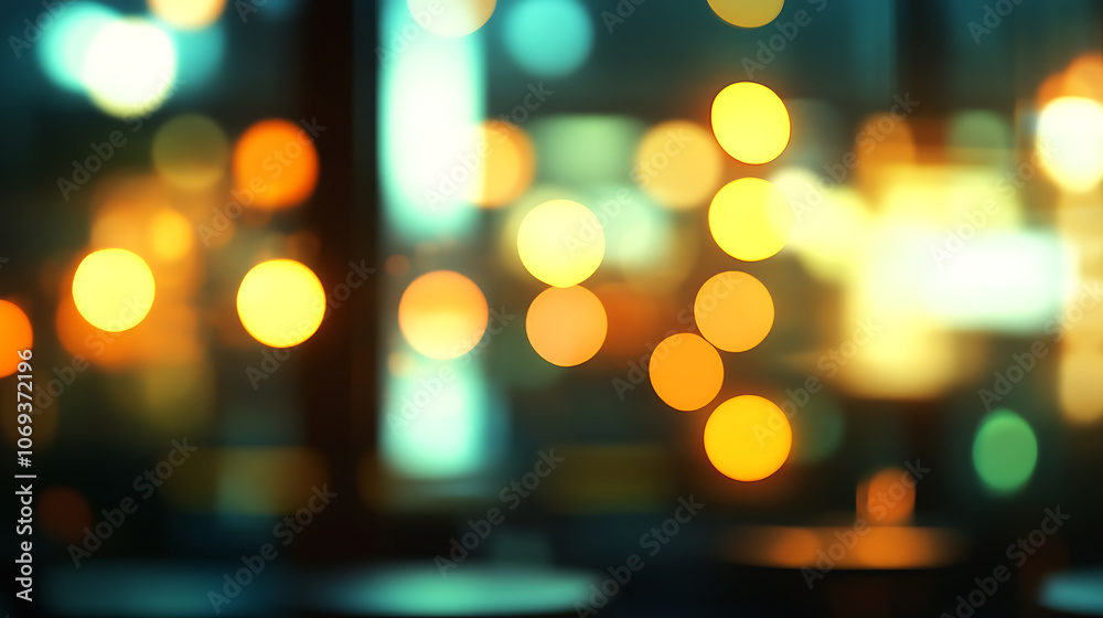 Poster abstract light bokeh in office interior background for design, blurred empty open space office, for 