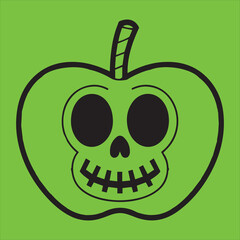 halloween pumpkin head, apple vector icon with skull design – creative, edgy, and bold concept