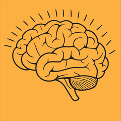 human brain vector illustration.  brain stroke simple illustration. human brain icon, vector image on yellow background