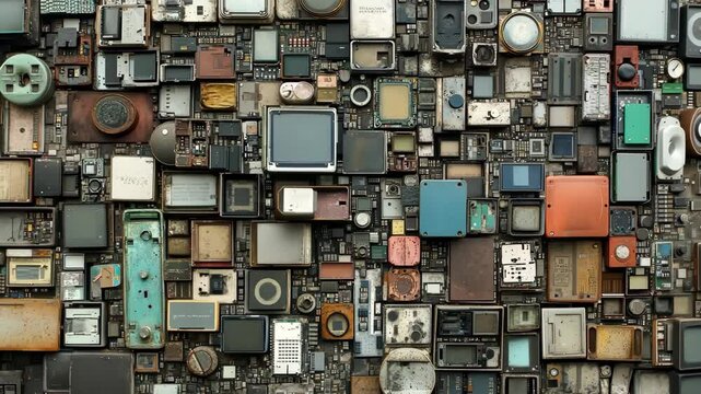 A wall of old computer components, each one a small piece of a larger technological history