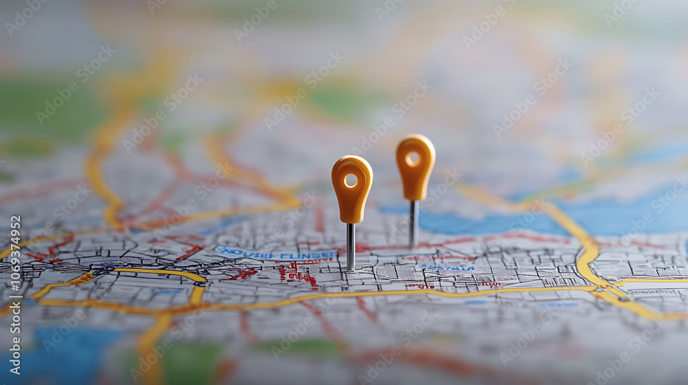 Leinwandbilder a digital map displaying a location with two pins set, representing ai technology in gps, innovation