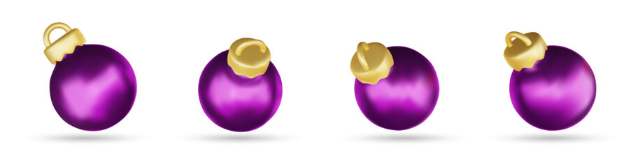 Christmas balls purple vector set design. Christmas red and gold ball ornament. Vector illustration 3d realistic bauble