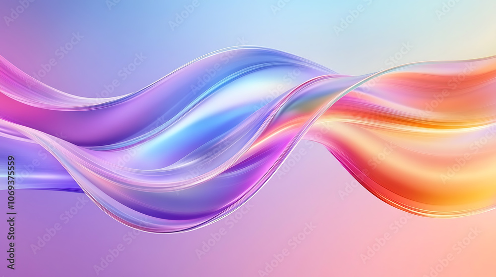 Poster abstract fluid iridescent holographic neon curved wave in motion colorful background 3d render, grad