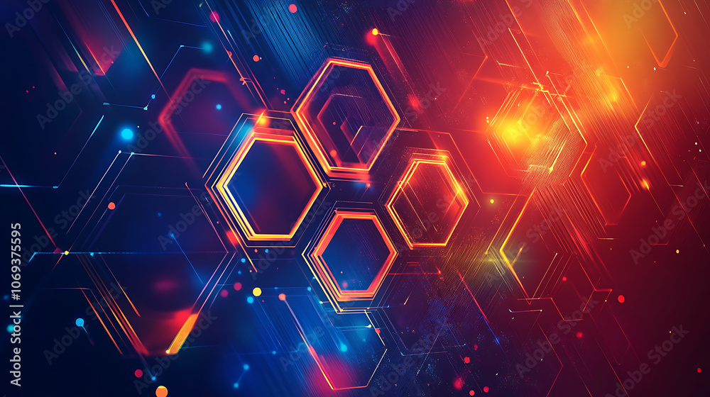 Poster abstract dark hexagon pattern on red neon background technology style, modern futuristic geometric s