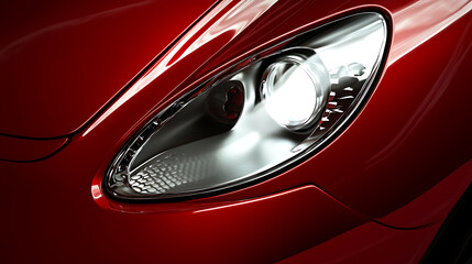 Closeup on headlight of a generic and unbranded red car