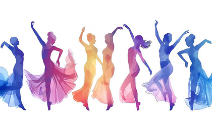 Fototapeta premium Female Dancer or Woman Dancing silhouettes