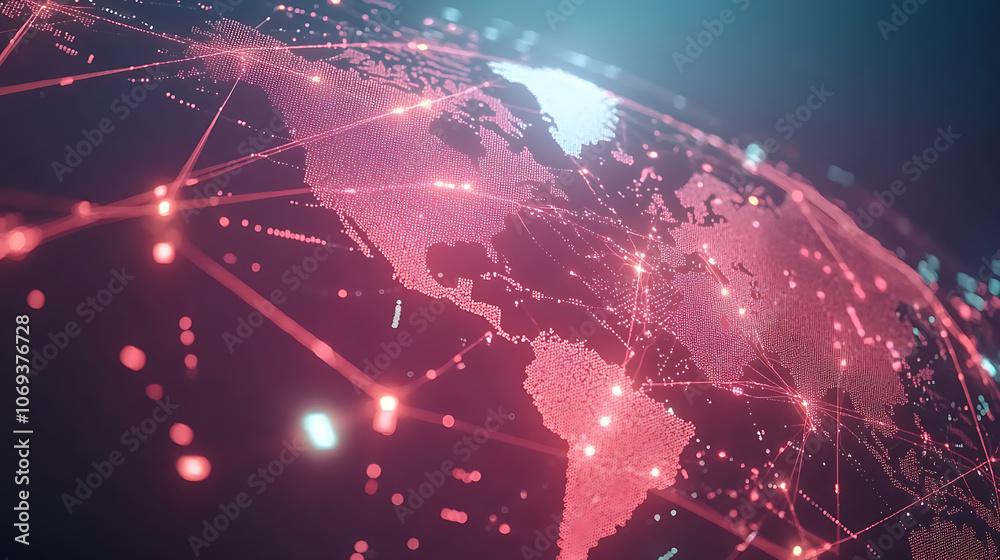 Fototapete global network connection, big data analytics and business concept, world map point and line composi