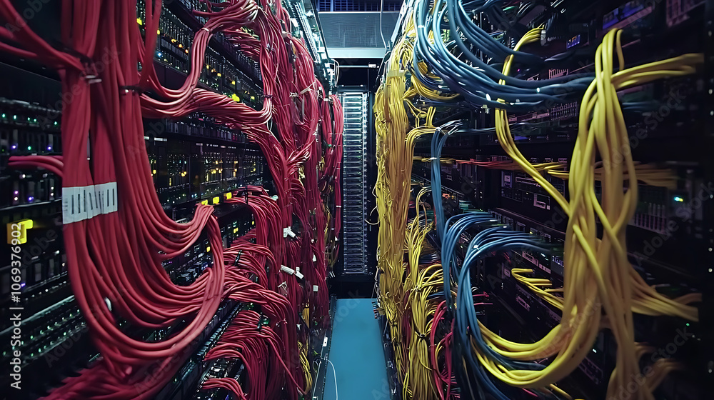 Aufkleber information technology computer network, telecommunication ethernet cables connected to internet swi