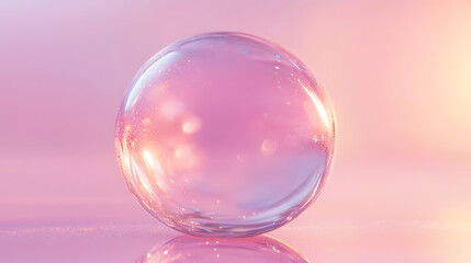 Obraz premium Molecule inside Transparent liquid bubble on soft background, concept skin care cosmetics solution, 3d rendering