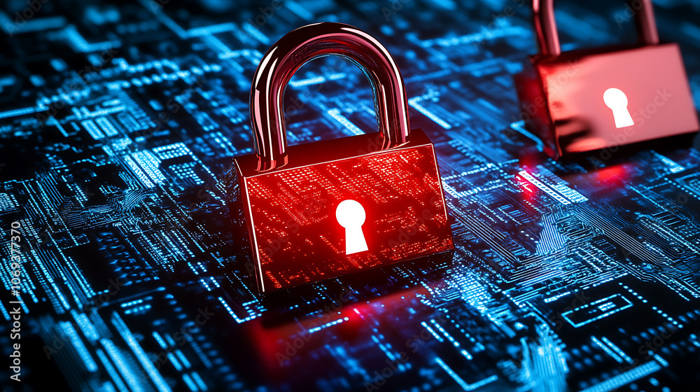 Aufkleber security concept, shield lock on digital screen, cyber security concept, internet security backgroun