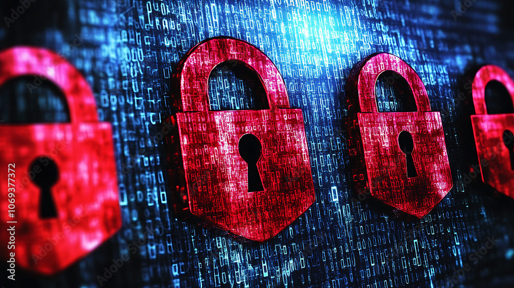 Poster security concept, shield lock on digital screen, cyber security concept, internet security backgroun
