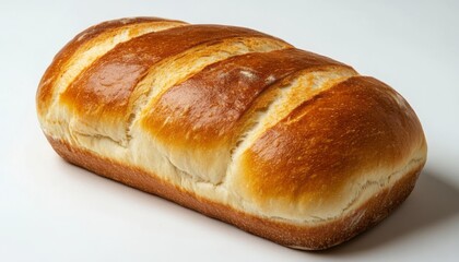 Freshly baked golden brown bread loaf with a soft crust and fluffy interior