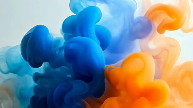 Blue and orange ink swirls together in a vibrant abstract pattern