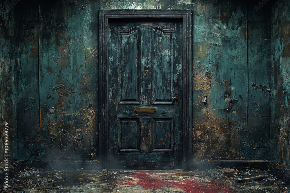 Canvas Prints a basement door slowly creaking open by itself, with only darkness visible beyond, creates a suspens