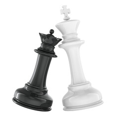 Black queen chess and white king chess. Interethnic marriage, concept. 3D rendering isolated on transparent background