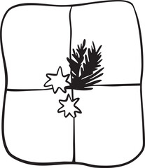 Gift box with star Christmas outline vector illustration Winter holidays Merry Christmas and New Year line art  Minimalistic hand drawn cute style 