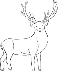 Reindeer, deer, animal. Christmas outline vector illustration Winter holidays Merry Christmas and New Year line art  Minimalistic hand drawn cute style 