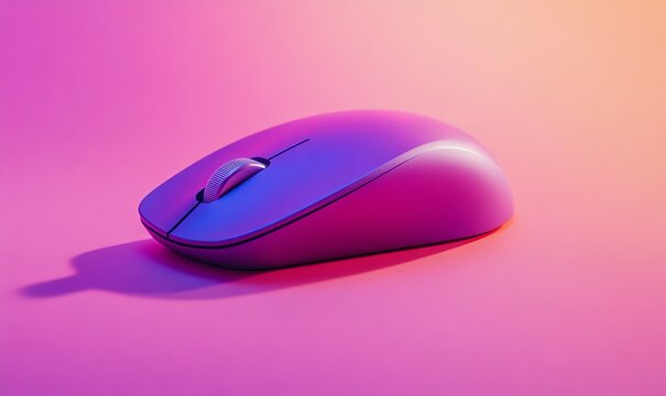 A vibrant purple computer mouse rests on a soft pink velvet surface, featuring a smooth matte finish.