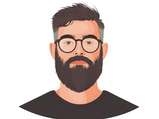 Portrait of a man with a distinctive beard and glasses on white background