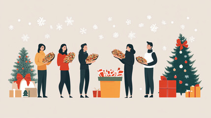 A group of people organizing a food drive for those in need during the holidays.