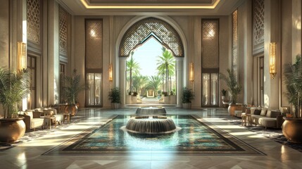 Obraz premium Luxurious Hotel Lobby with Intricate Architecture
